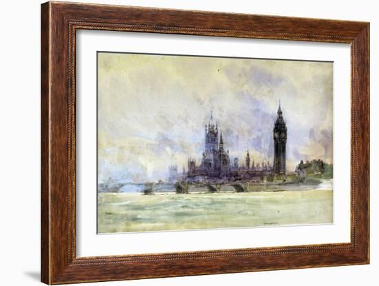 Westminster Bridge, Parliament, and Big Ben, in London (England). Watercolor, Late 19Th, Early 20Th-William Lionel Wyllie-Framed Giclee Print