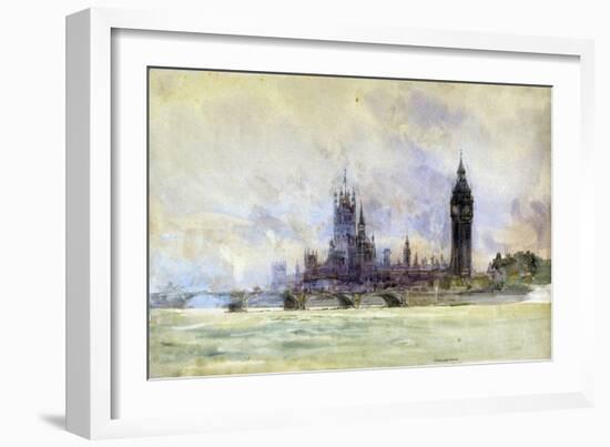 Westminster Bridge, Parliament, and Big Ben, in London (England). Watercolor, Late 19Th, Early 20Th-William Lionel Wyllie-Framed Giclee Print