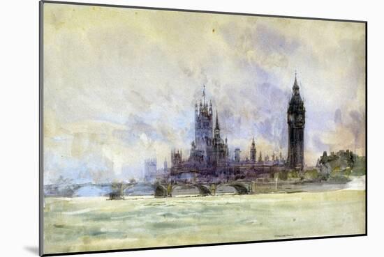 Westminster Bridge, Parliament, and Big Ben, in London (England). Watercolor, Late 19Th, Early 20Th-William Lionel Wyllie-Mounted Giclee Print