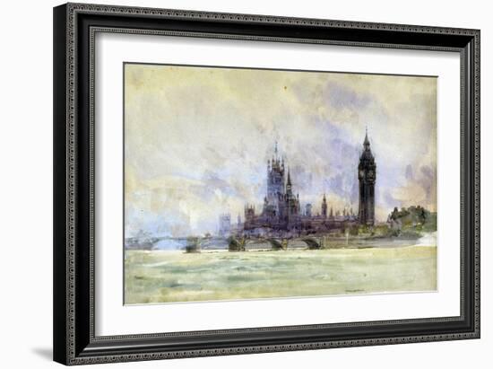 Westminster Bridge, Parliament, and Big Ben, in London (England). Watercolor, Late 19Th, Early 20Th-William Lionel Wyllie-Framed Giclee Print