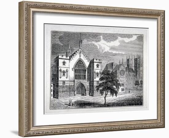 Westminster Hall from New Palace Yard with a View of Westminster Abbey, London, C1820-W Hughes-Framed Giclee Print