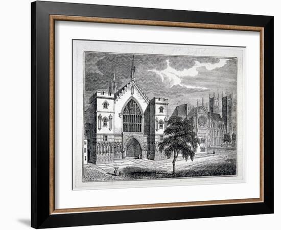 Westminster Hall from New Palace Yard with a View of Westminster Abbey, London, C1820-W Hughes-Framed Giclee Print