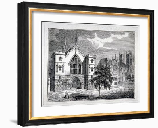 Westminster Hall from New Palace Yard with a View of Westminster Abbey, London, C1820-W Hughes-Framed Giclee Print