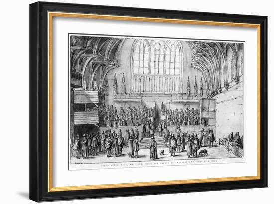 Westminster Hall, West End, with the Courts of Chancery and Kings in Session-Wenceslaus Hollar-Framed Giclee Print