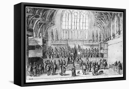 Westminster Hall, West End, with the Courts of Chancery and Kings in Session-Wenceslaus Hollar-Framed Premier Image Canvas
