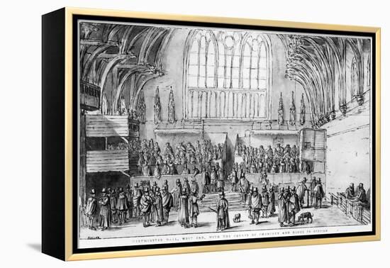 Westminster Hall, West End, with the Courts of Chancery and Kings in Session-Wenceslaus Hollar-Framed Premier Image Canvas