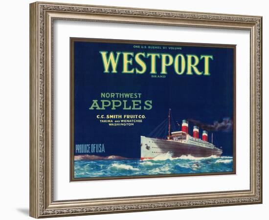 Westport Apple Label - Yakima, WA-Lantern Press-Framed Art Print