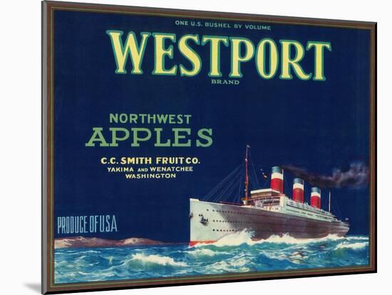 Westport Apple Label - Yakima, WA-Lantern Press-Mounted Art Print