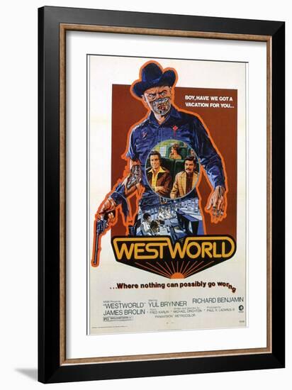 Westworld, Yul Brynner, James Brolin, Richard Benjamin, 1973-null-Framed Art Print