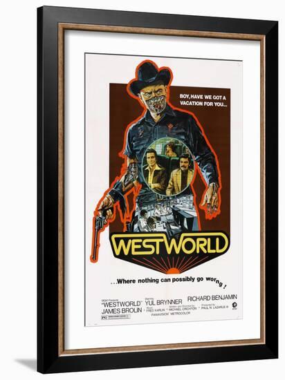 Westworld, Yul Brynner, James Brolin, Richard Benjamin, 1973-null-Framed Art Print