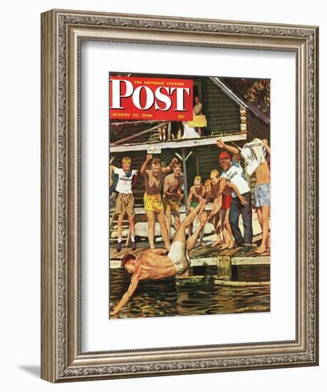 "Wet Camp Counselor," Saturday Evening Post Cover, August 27, 1949-Austin Briggs-Framed Giclee Print