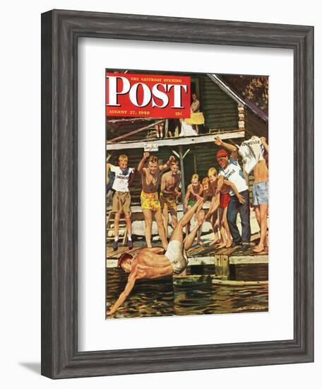 "Wet Camp Counselor," Saturday Evening Post Cover, August 27, 1949-Austin Briggs-Framed Giclee Print