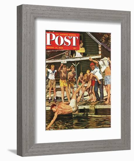 "Wet Camp Counselor," Saturday Evening Post Cover, August 27, 1949-Austin Briggs-Framed Giclee Print