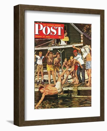 "Wet Camp Counselor," Saturday Evening Post Cover, August 27, 1949-Austin Briggs-Framed Giclee Print