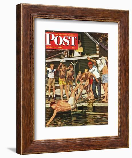 "Wet Camp Counselor," Saturday Evening Post Cover, August 27, 1949-Austin Briggs-Framed Giclee Print