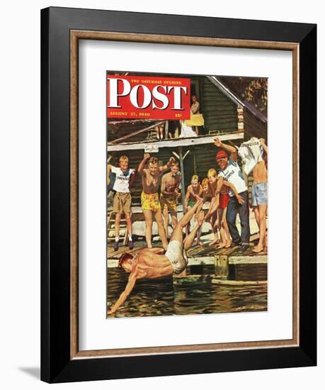 "Wet Camp Counselor," Saturday Evening Post Cover, August 27, 1949-Austin Briggs-Framed Giclee Print