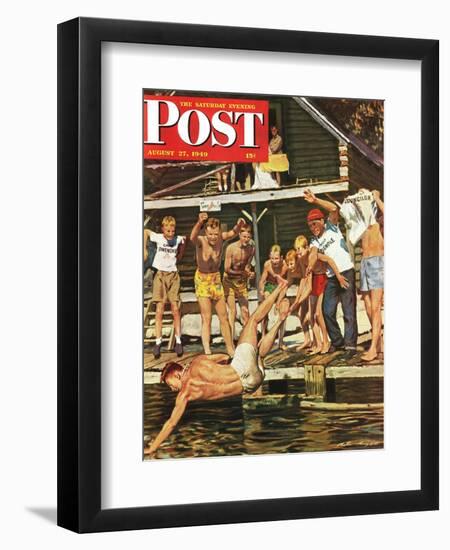 "Wet Camp Counselor," Saturday Evening Post Cover, August 27, 1949-Austin Briggs-Framed Giclee Print