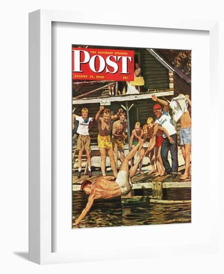 "Wet Camp Counselor," Saturday Evening Post Cover, August 27, 1949-Austin Briggs-Framed Giclee Print