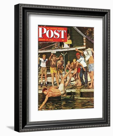 "Wet Camp Counselor," Saturday Evening Post Cover, August 27, 1949-Austin Briggs-Framed Giclee Print