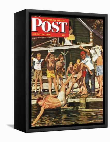 "Wet Camp Counselor," Saturday Evening Post Cover, August 27, 1949-Austin Briggs-Framed Premier Image Canvas