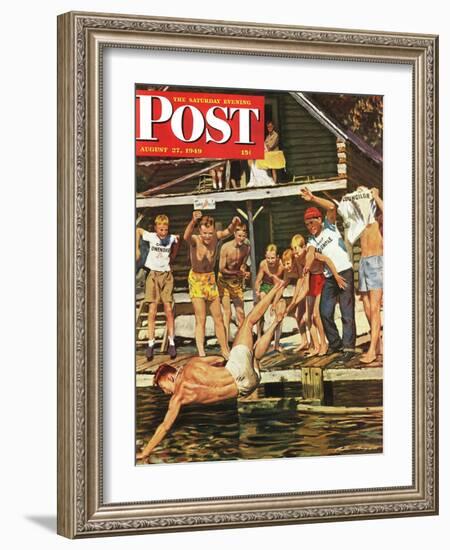 "Wet Camp Counselor," Saturday Evening Post Cover, August 27, 1949-Austin Briggs-Framed Giclee Print