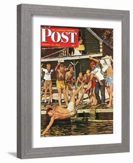 "Wet Camp Counselor," Saturday Evening Post Cover, August 27, 1949-Austin Briggs-Framed Giclee Print