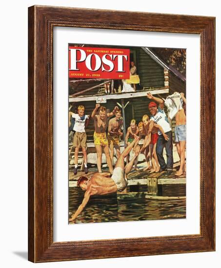 "Wet Camp Counselor," Saturday Evening Post Cover, August 27, 1949-Austin Briggs-Framed Giclee Print