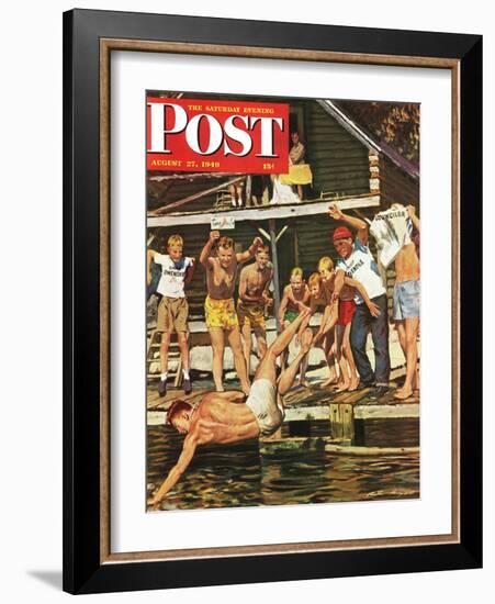 "Wet Camp Counselor," Saturday Evening Post Cover, August 27, 1949-Austin Briggs-Framed Giclee Print