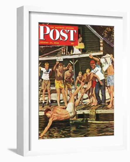 "Wet Camp Counselor," Saturday Evening Post Cover, August 27, 1949-Austin Briggs-Framed Giclee Print