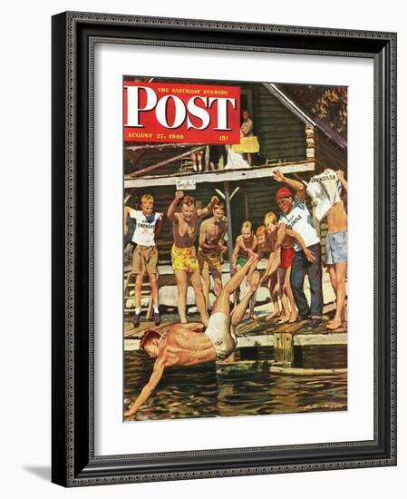 "Wet Camp Counselor," Saturday Evening Post Cover, August 27, 1949-Austin Briggs-Framed Giclee Print