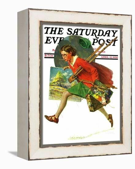 "Wet Paint" Saturday Evening Post Cover, April 12,1930-Norman Rockwell-Framed Premier Image Canvas