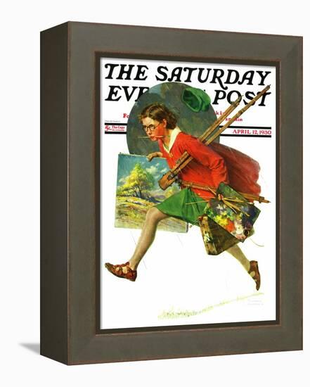 "Wet Paint" Saturday Evening Post Cover, April 12,1930-Norman Rockwell-Framed Premier Image Canvas