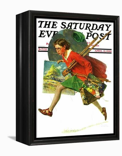 "Wet Paint" Saturday Evening Post Cover, April 12,1930-Norman Rockwell-Framed Premier Image Canvas