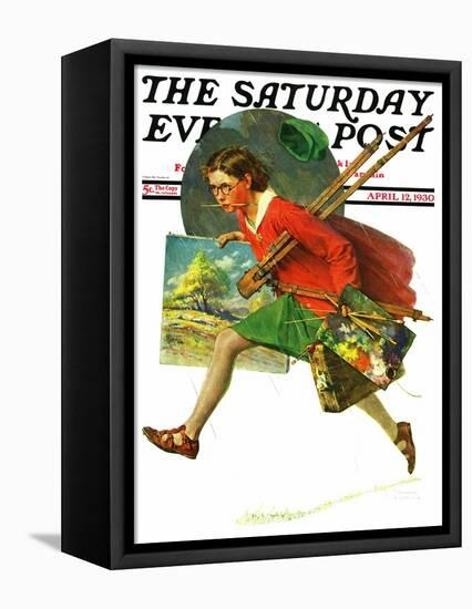 "Wet Paint" Saturday Evening Post Cover, April 12,1930-Norman Rockwell-Framed Premier Image Canvas