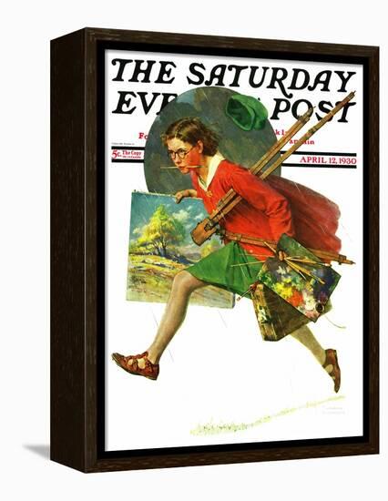 "Wet Paint" Saturday Evening Post Cover, April 12,1930-Norman Rockwell-Framed Premier Image Canvas