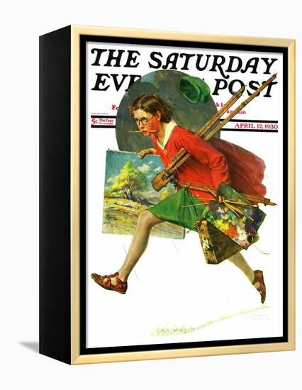 "Wet Paint" Saturday Evening Post Cover, April 12,1930-Norman Rockwell-Framed Premier Image Canvas