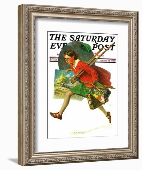 "Wet Paint" Saturday Evening Post Cover, April 12,1930-Norman Rockwell-Framed Giclee Print