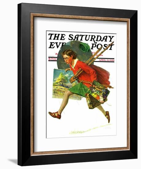 "Wet Paint" Saturday Evening Post Cover, April 12,1930-Norman Rockwell-Framed Giclee Print