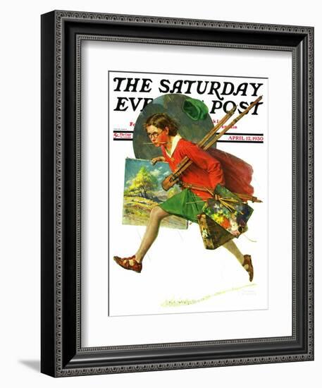 "Wet Paint" Saturday Evening Post Cover, April 12,1930-Norman Rockwell-Framed Giclee Print