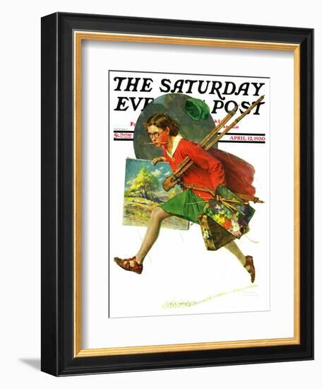 "Wet Paint" Saturday Evening Post Cover, April 12,1930-Norman Rockwell-Framed Giclee Print