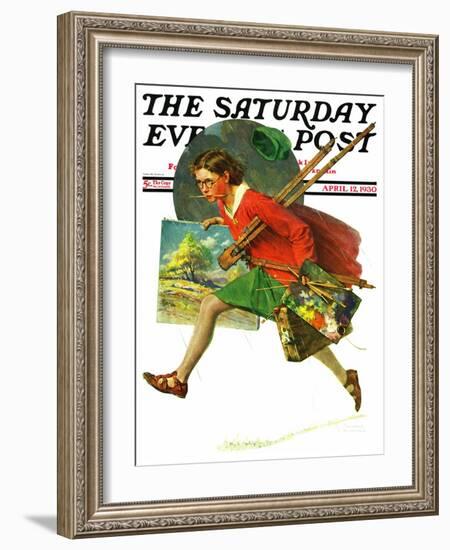 "Wet Paint" Saturday Evening Post Cover, April 12,1930-Norman Rockwell-Framed Giclee Print