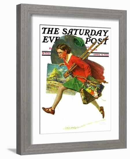 "Wet Paint" Saturday Evening Post Cover, April 12,1930-Norman Rockwell-Framed Giclee Print