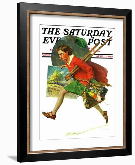 "Wet Paint" Saturday Evening Post Cover, April 12,1930-Norman Rockwell-Framed Giclee Print