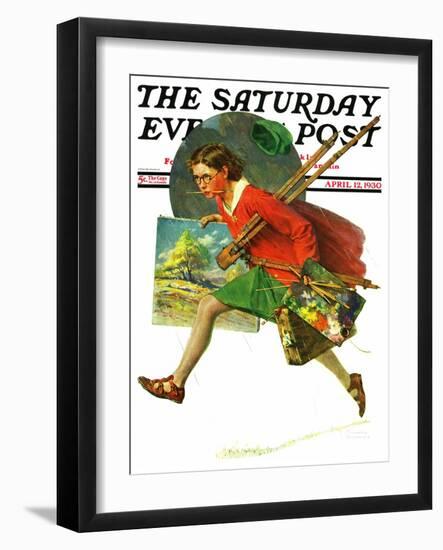 "Wet Paint" Saturday Evening Post Cover, April 12,1930-Norman Rockwell-Framed Giclee Print