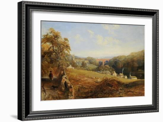 Wetheral - View of the River Eden Showing Wetheral Church and Viaduct, and Corby Ferry, c.1845-Samuel Bough-Framed Giclee Print