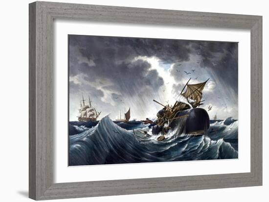 Whale Destroying Whaling Ship, C.1875-null-Framed Giclee Print