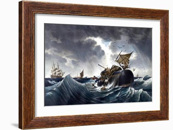 Whale Destroying Whaling Ship, C.1875-null-Framed Giclee Print