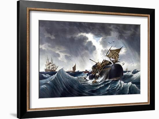 Whale Destroying Whaling Ship, C.1875-null-Framed Giclee Print