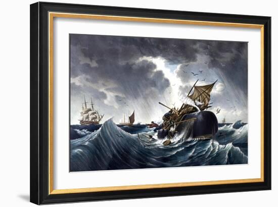 Whale Destroying Whaling Ship, C.1875-null-Framed Giclee Print