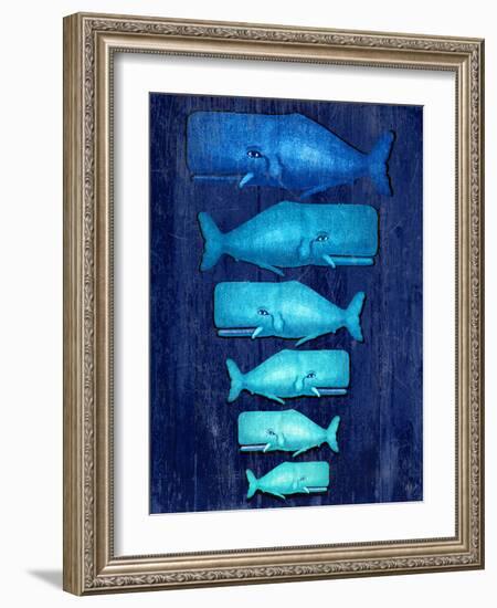 Whale Family Blue on Blue-Fab Funky-Framed Art Print